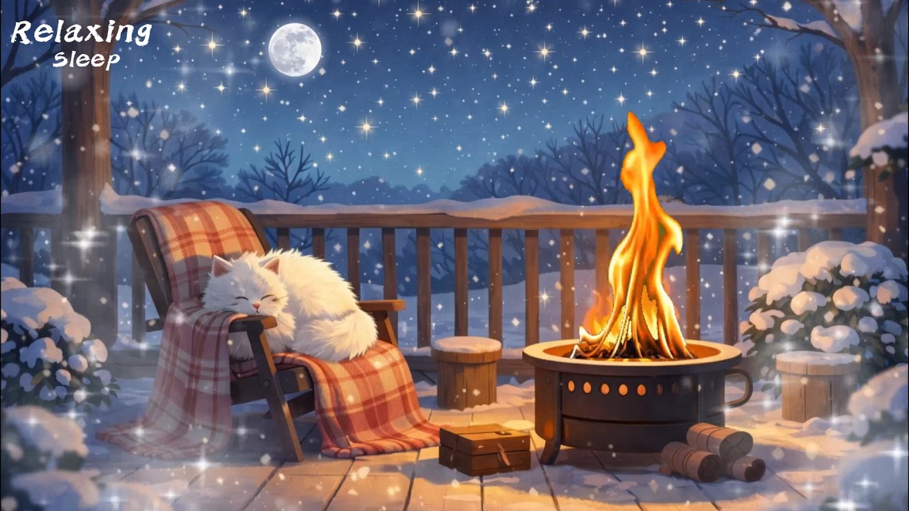 Relaxing Sleep Music with Cozy Fireplace & Snowy Night Ambience ❄️🔥