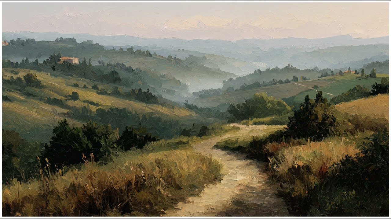 Golden Hills Path | Serene Countryside Landscape Oil Painting | Still Art Screen Saver | 4K