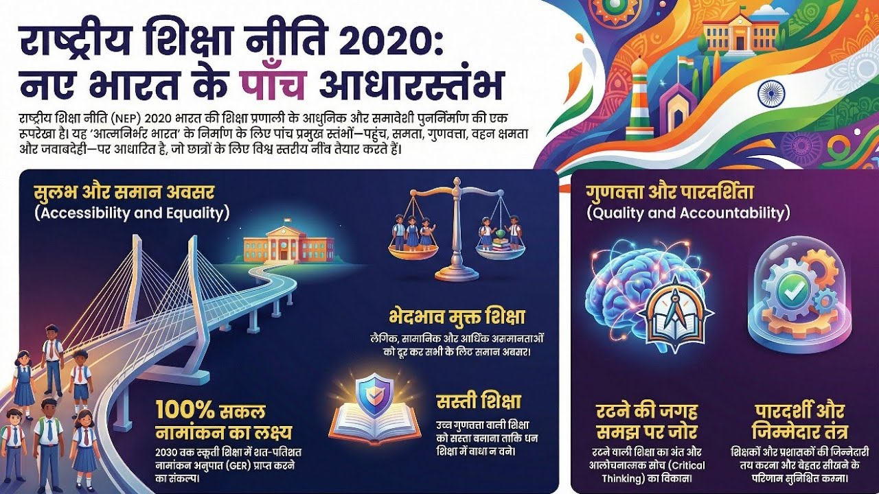 New Education police 2020 ke five pollard  nep  / नई शिक्षा नीति के पांच स्तंभ 