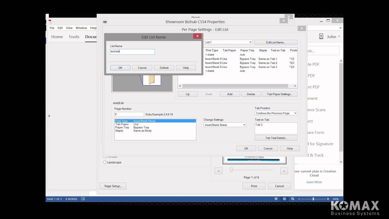 Bizhub Tab Printing Setup