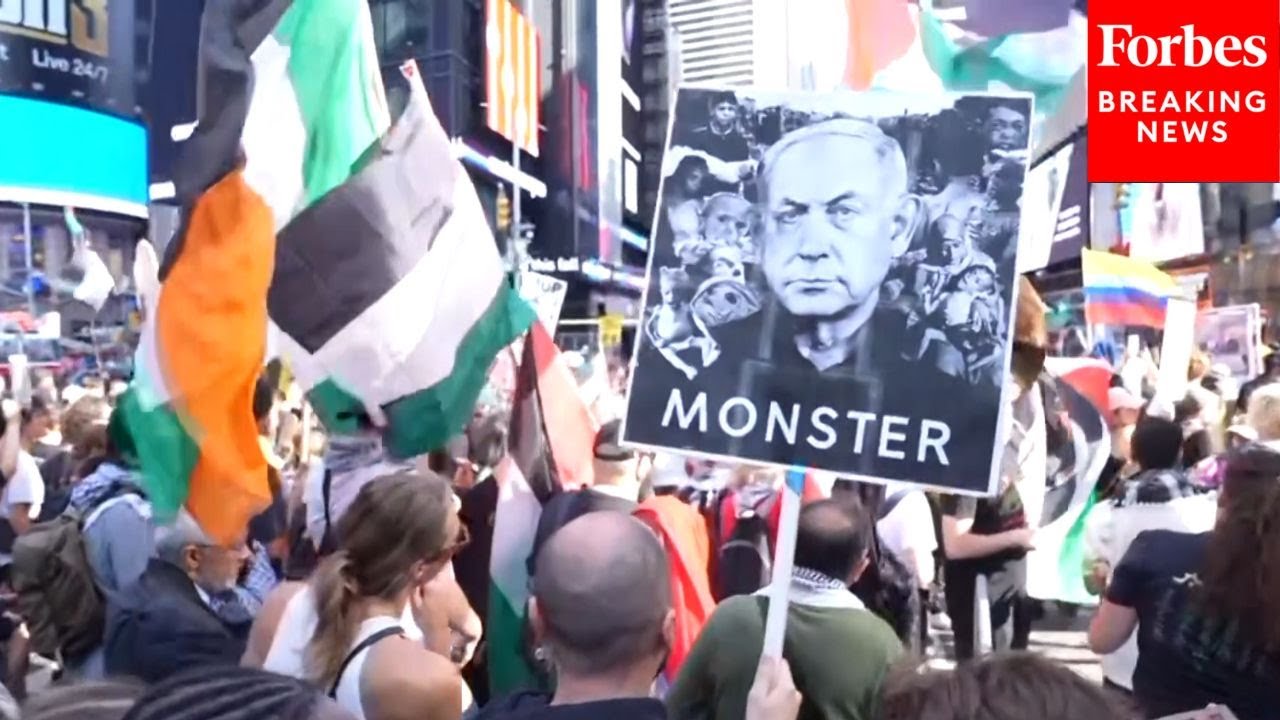 Protestors Rally In Times Square Against Israeli Prime Minister Benjamin Netanyahu's UN Address