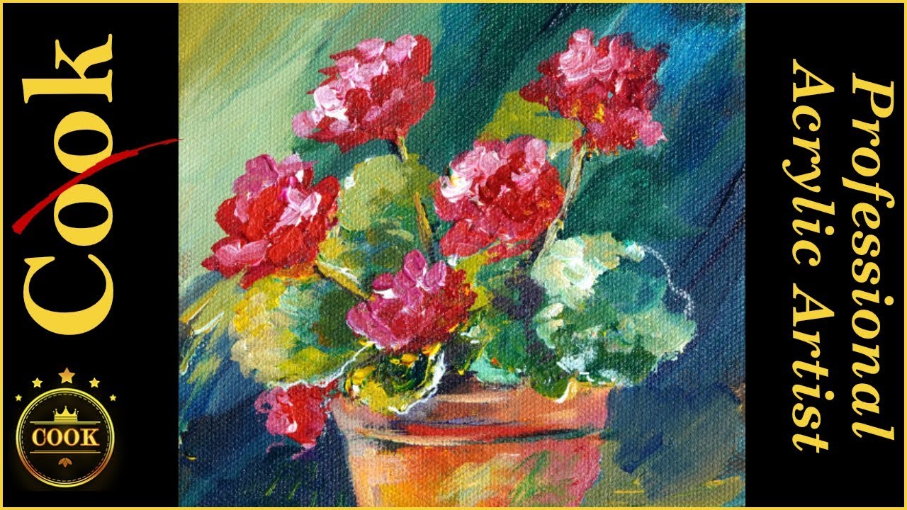 Potted Geraniums Giveaway Acrylic Painting Tutorial for Beginner and Advanced Artists
