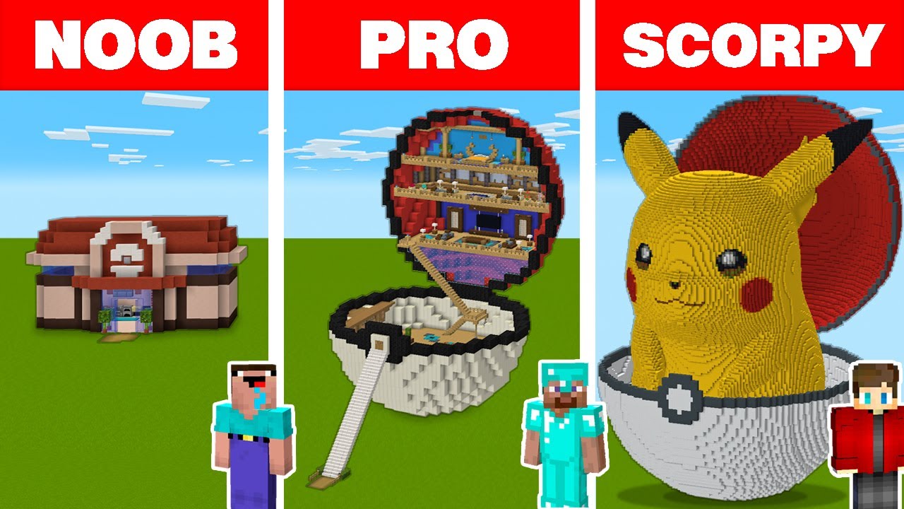 Minecraft NOOB vs PRO vs SCORPY: POKEMON HOUSE BUILD CHALLENGE - Animation