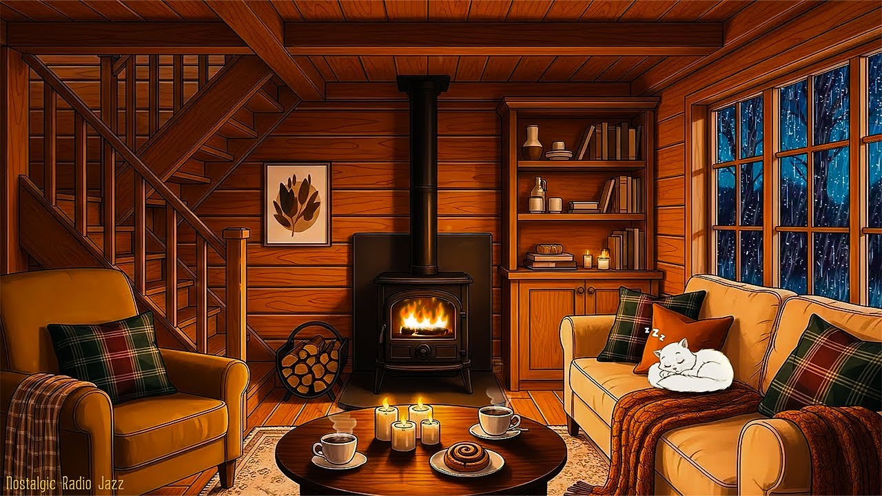 a peaceful rainy night 1940's and you're listening to vintage music on a living room | relax & sleep