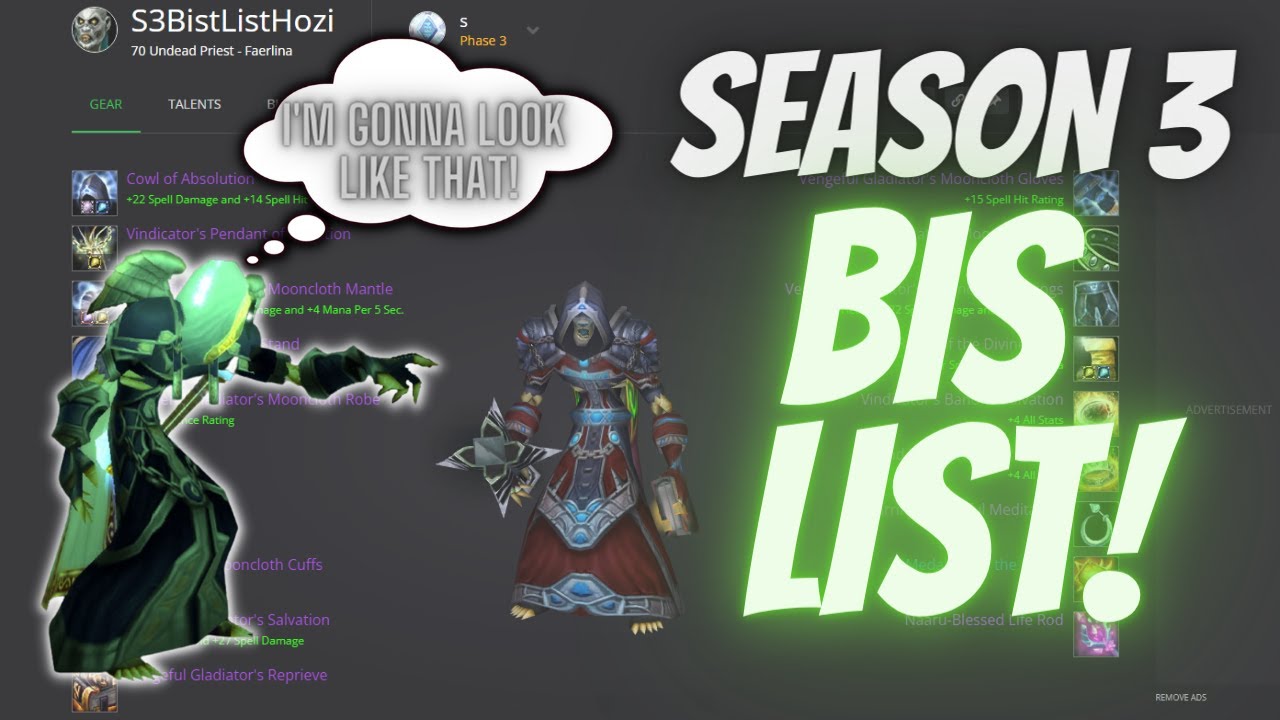 Priest BIS List (PVP) Season 3 l  l World of Warcraft: The Burning Crusade Classic
