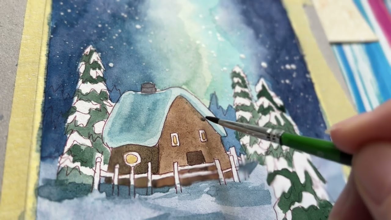 Акварельний пейзаж: «Зимова ніч». Процес створення. @get_a__dream 
