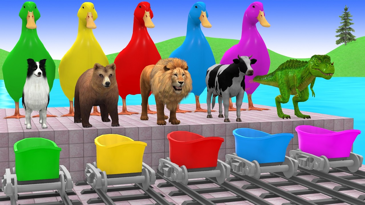 Long Slide Game with Cow Elephant Gorilla Hippopotamus Tiger 3d Animal Game Funny 3d Animals