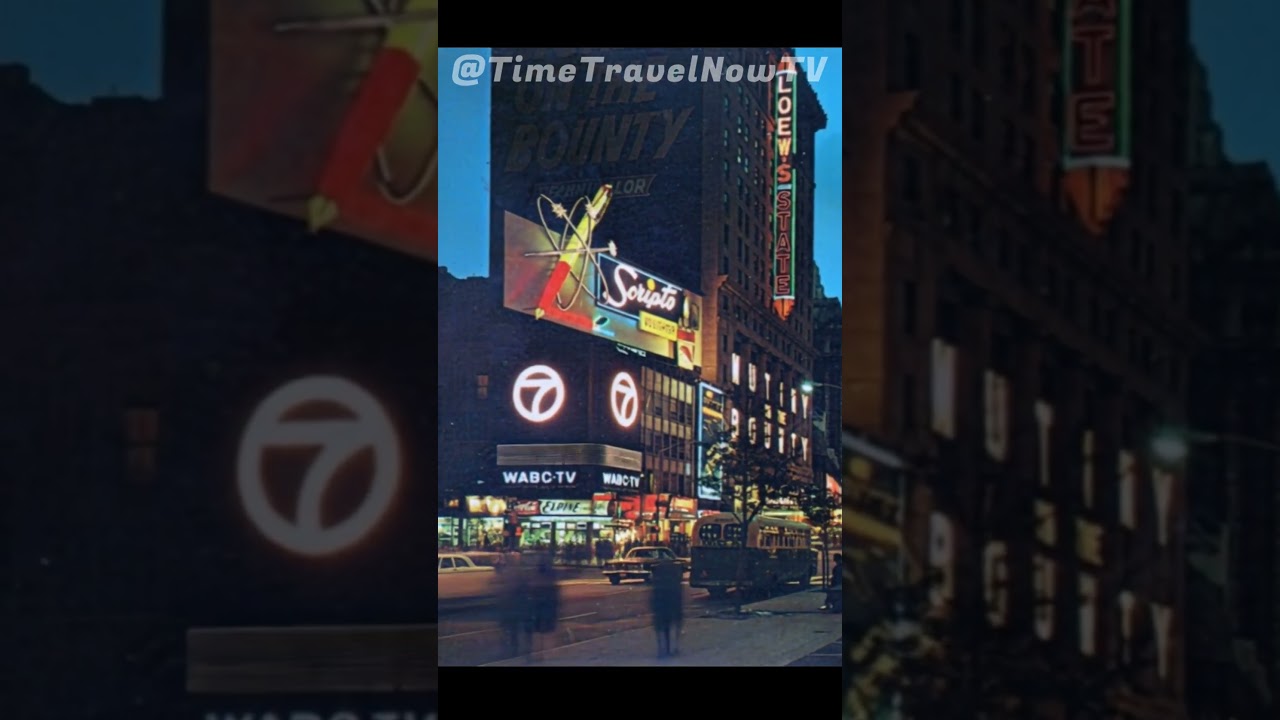 Vintage Times Square New York City 1950's 1960's Scripto WABC-TV Loew's State Theater Neon Signs