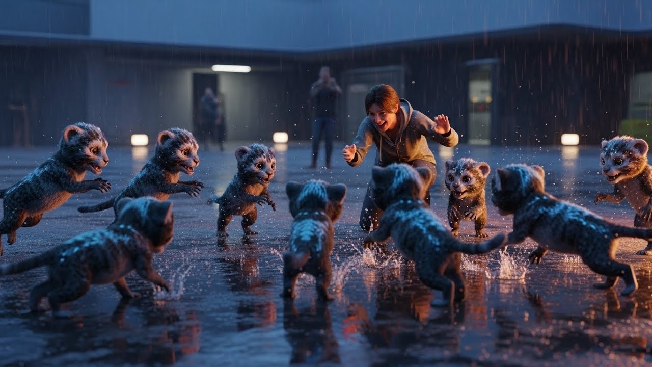The Human Showed a Cub How to Splash in Rain Puddles — The Entire Pack Declared a Storm Festival