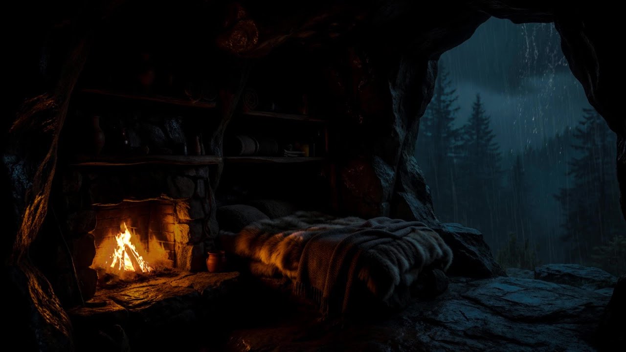 🌧️(NO ADS) Dark Cave Rain Ambience | Deep Sleep ASMR for Stress & Insomnia Relief