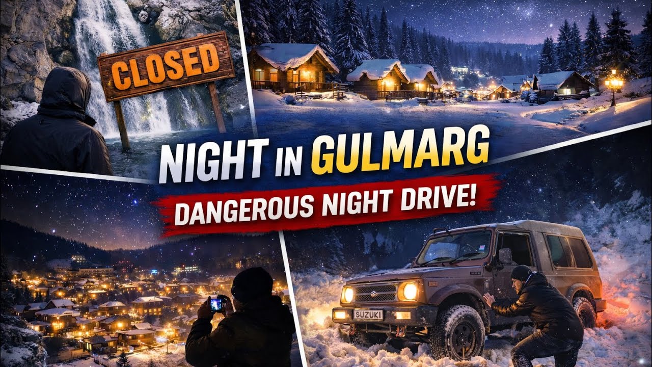 Night Journey to Gulmarg ❄️ | Drang Waterfall Closed 😱 | Car Stuck in Snow | Kashmir Vlog 