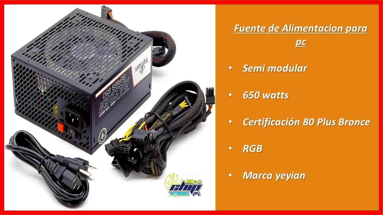 Fuente certificada, Semi modular y gamer. 650 watts. De las más baratas en Amazon.