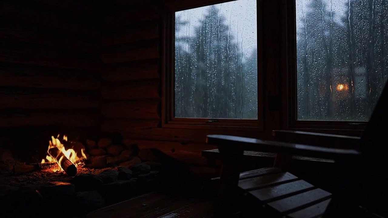 Midnight Rainfall Sounds with Crackling Fireplace Ambience for Better Sleep