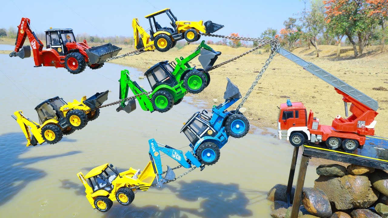 JCB 3DX JCB 4DX JCB 5CX Accident Muddy River Pulling Mobile Crane ? Kids Cartoon Toys Video | CS Toy