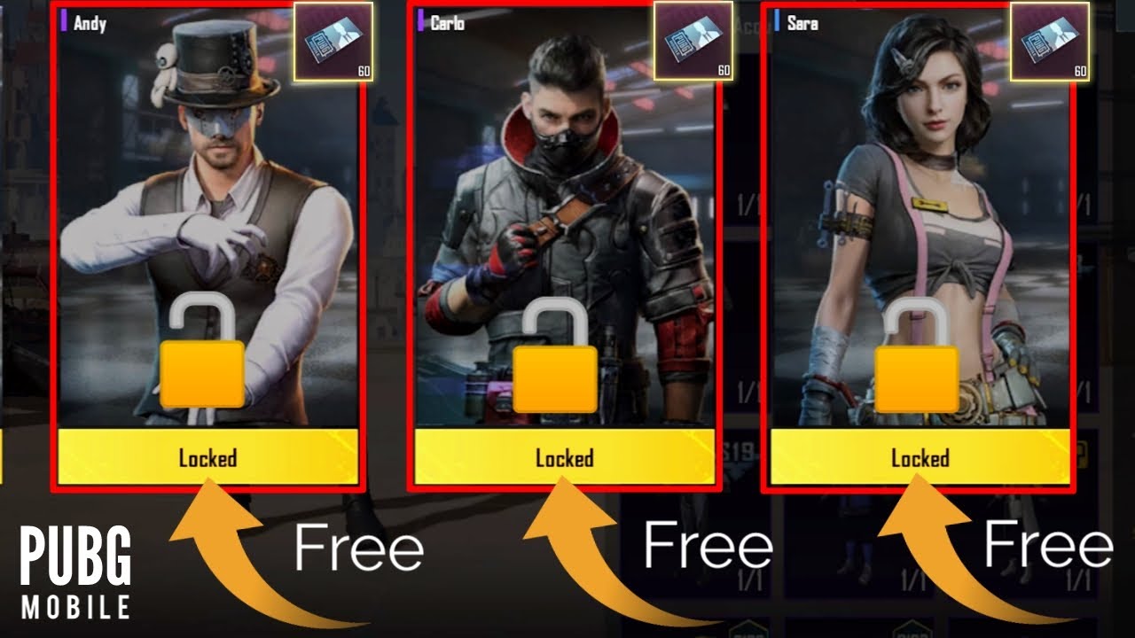 Unlock PUBG Character Free [Carlo, Andy, Sara] !! How to unlock free character in pubg mobile