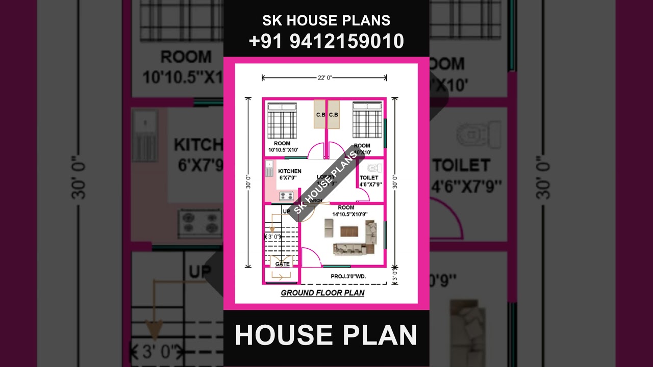 Popular 660 Sqft Home Design | 22 X 30 Map by SK House Plans {Serial Number 1849}