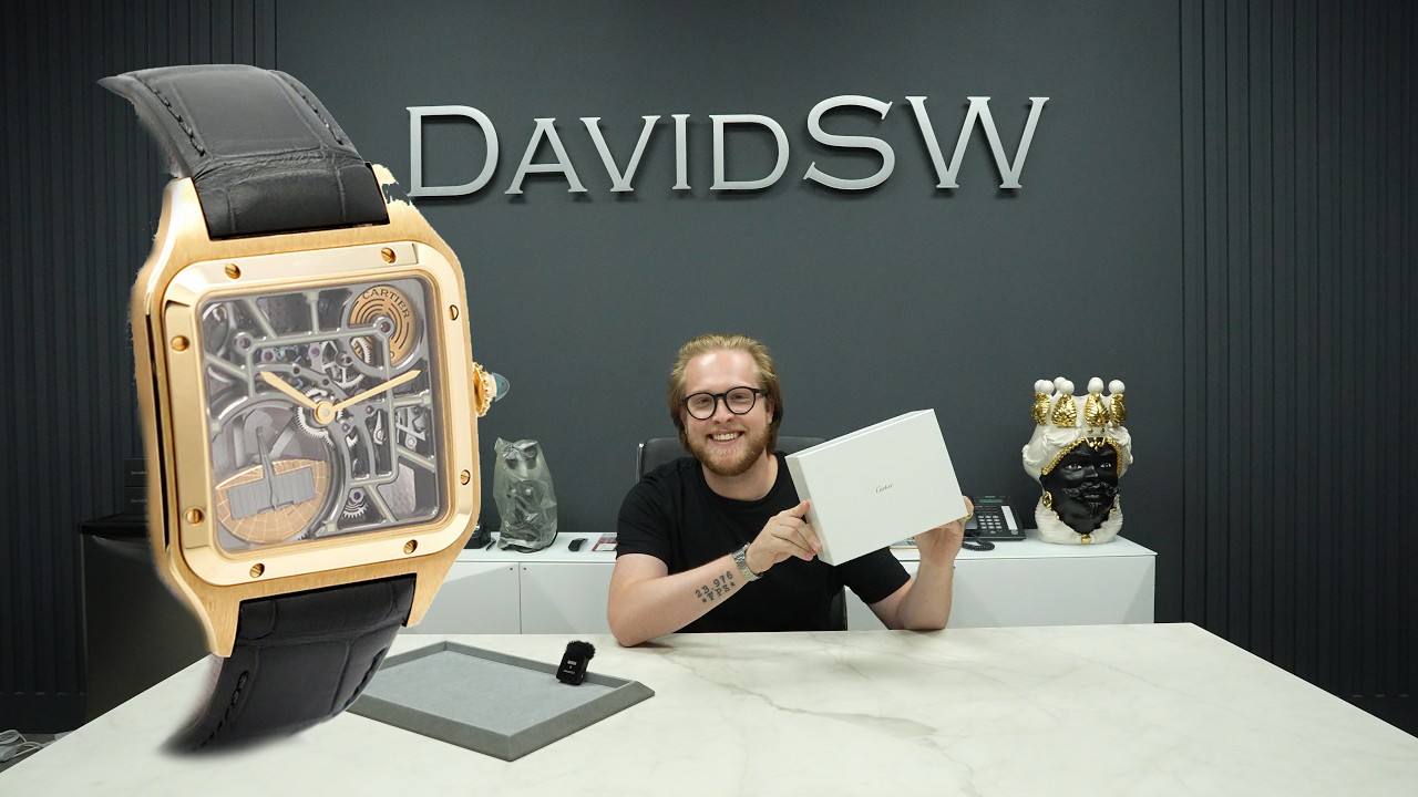 Unboxing a Cartier WHSA0043 Santos-Dumont Skeleton Micro-Rotor 18K Yellow Gold