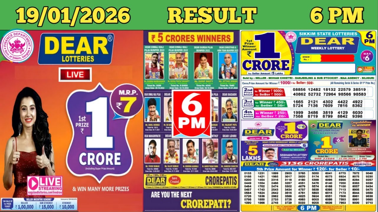 DEAR LOTTERY SAMBAD DAY 6 PM RESULT TODAY LIVE DRAW ON 19.01.2026 SIKKIM MONDAY