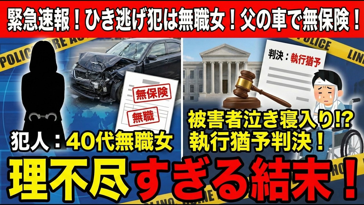 ４４歳無職の女に轢き逃げされるとこうなる？【悲劇】無保険の車にひき逃げされたら…親名義なら親に請求できる？賠償金6000万の行方は#交通事故#無保険#親の責任