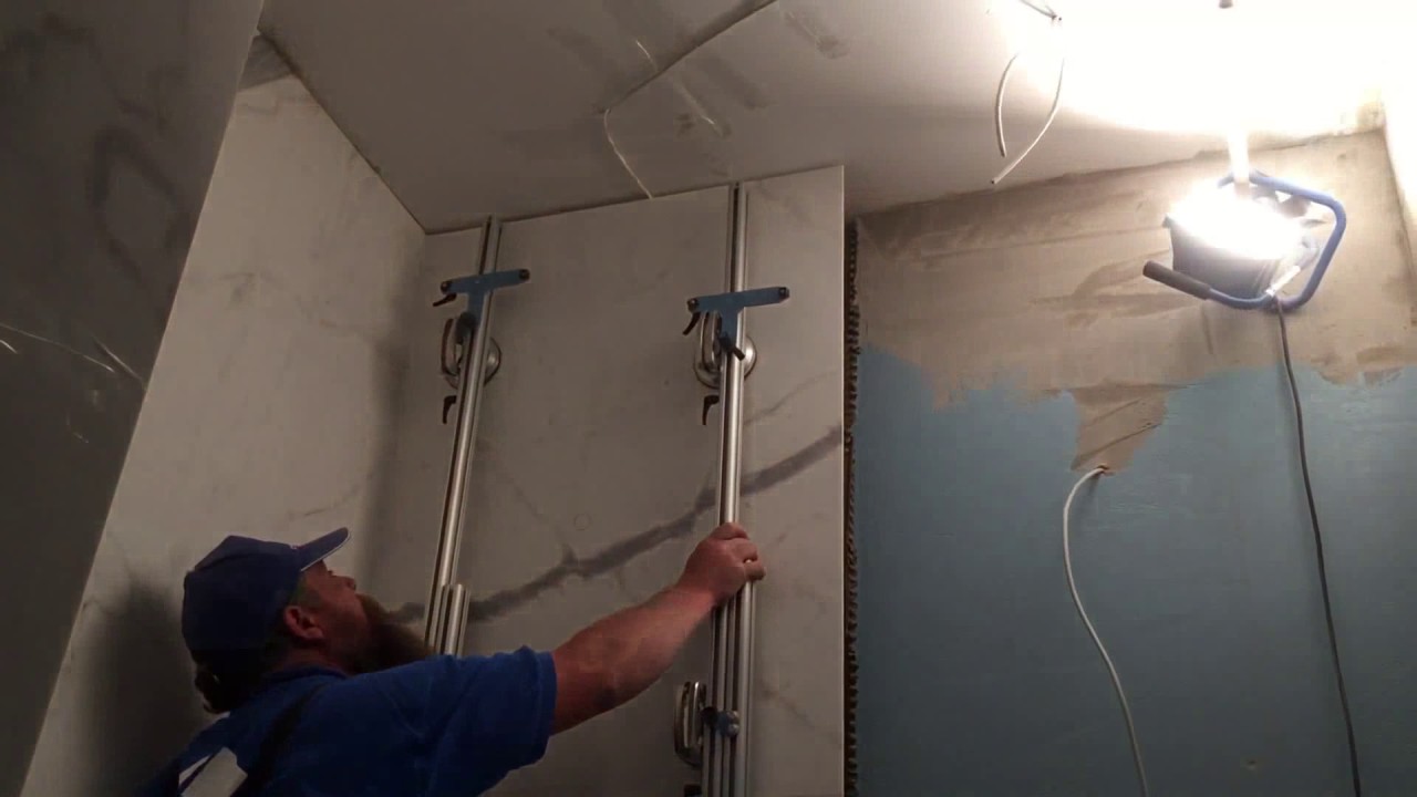 Fürdőszoba burkolása nagyméretű greslappal (timelapse)