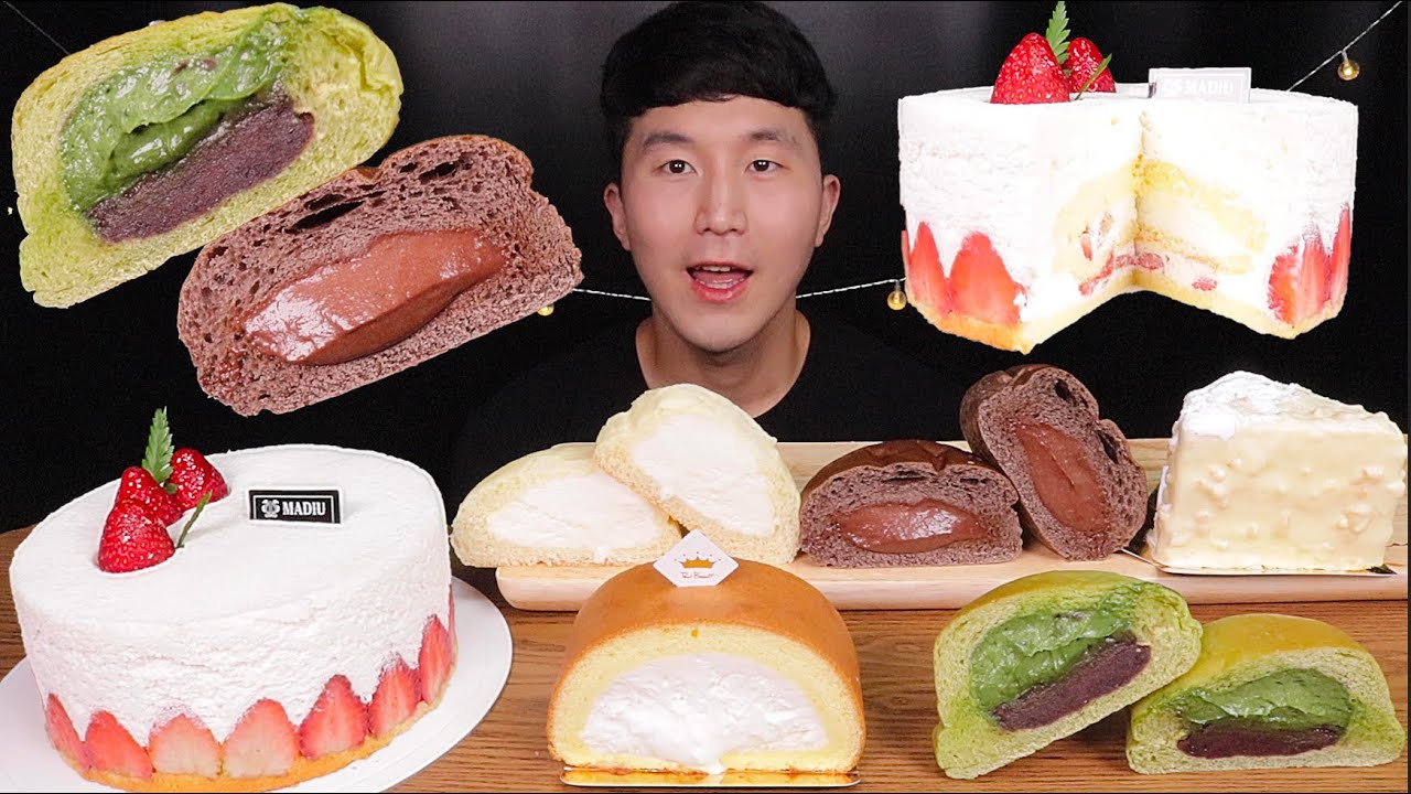 [SUB]폴바셋 크림빵이 어글리베이커리 보다 맛있다?! &딸기 요거트 케이크 먹방(Strawberry Yogurt Cake & various Cream Bread)#MUKBANG
