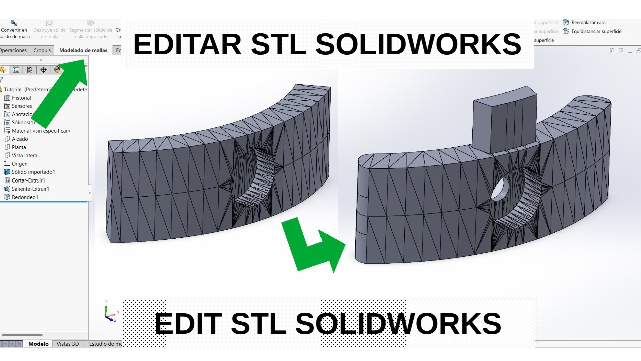 Cómo editar piezas STL OBJ o 3MF en SolidWorks