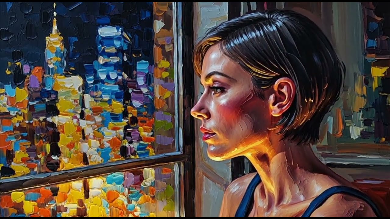Painting video, Neon Dreams in Seoul, Visual Poems using Palette Knife Art ( Claude Monet inspired)