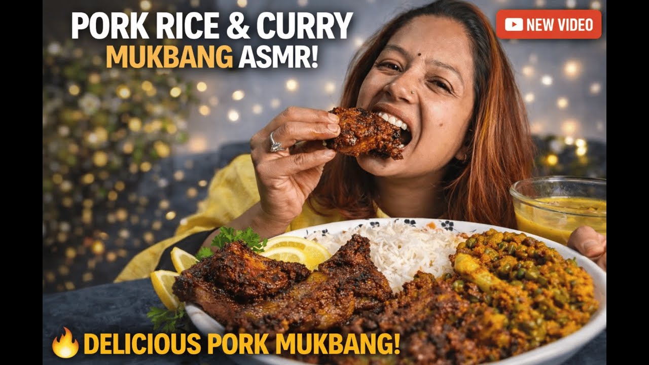 ASMR Pork Eating Mukbang 🤤 | Juicy Pork Rice & Curry | No Talking | Kristi Foodie