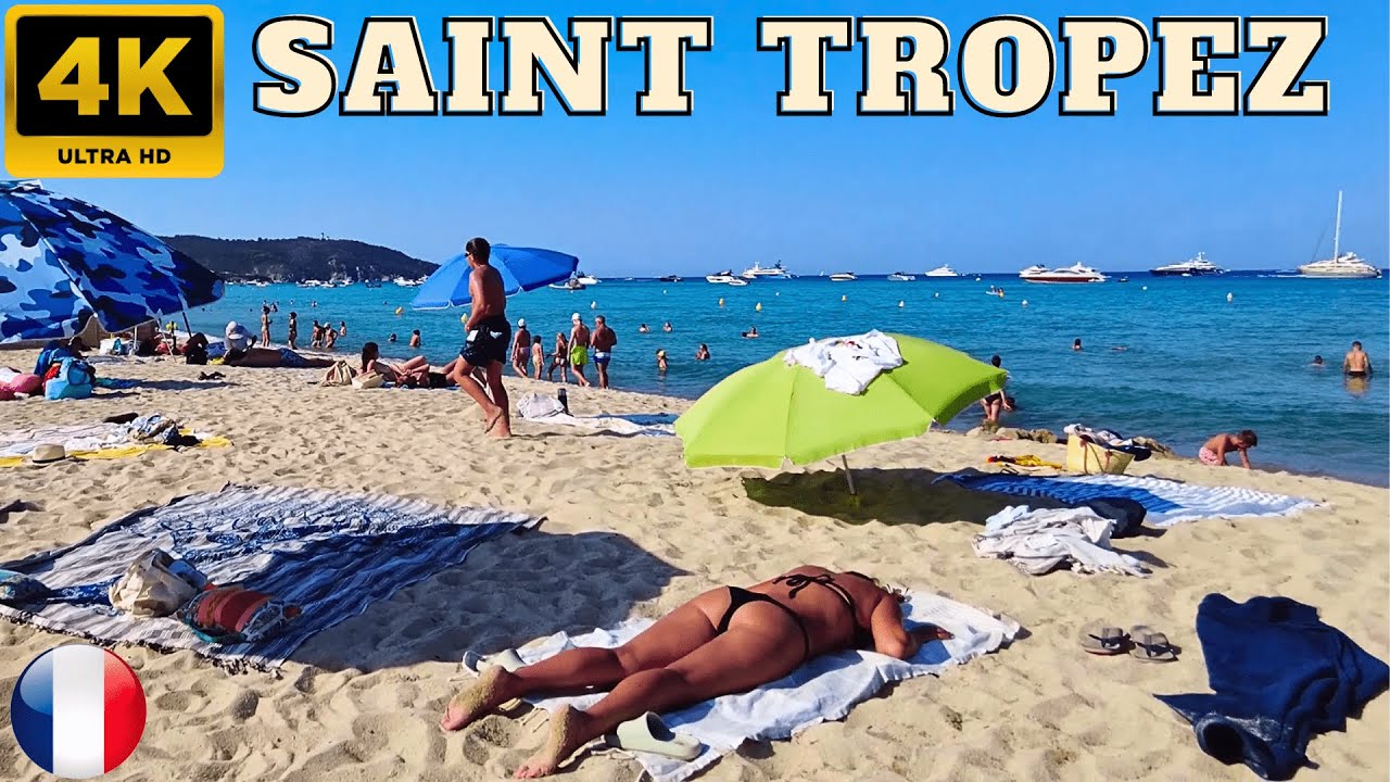 Saint Tropez Beach ,[4K]☀️ Bikini Beach Walk Tour🌴👙