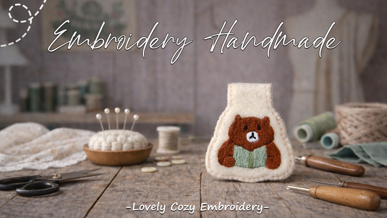 Slow Stitching a Cute Bear Embroidery Bag 🧸 Handmade Bear Embroidery Pouch 🧵 | Cozy Craft DIY