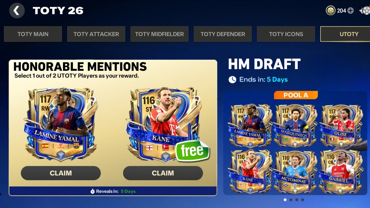 FREE 116–117 OVR UTOTY HONOURABLE MENTION 😱 | HM DRAFT LEAKS TOTY FC MOBILE 26!
