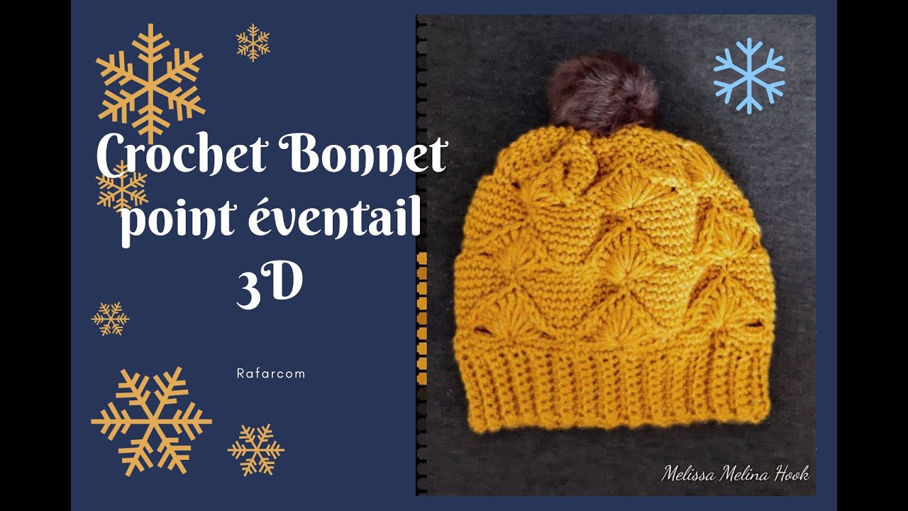 Crochet Bonnet point éventail 3D femme partie2