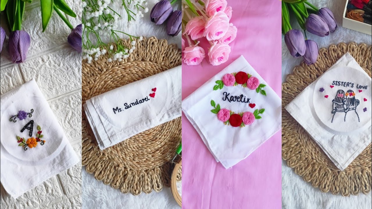 Handmade Handkerchief for gifts ❣️ Hand Embroidery Floral Letter Handmade Handkerchief Tutorial ✨