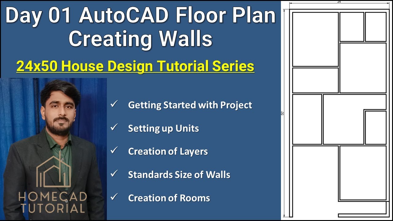 Day 01 - Creating Walls In AutoCAD | 24x50 House Design