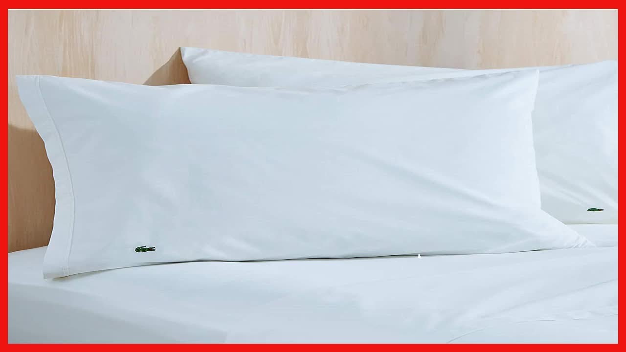 Lacoste 100% Cotton Percale Pillowcase Pair, Solid, White, Standard
