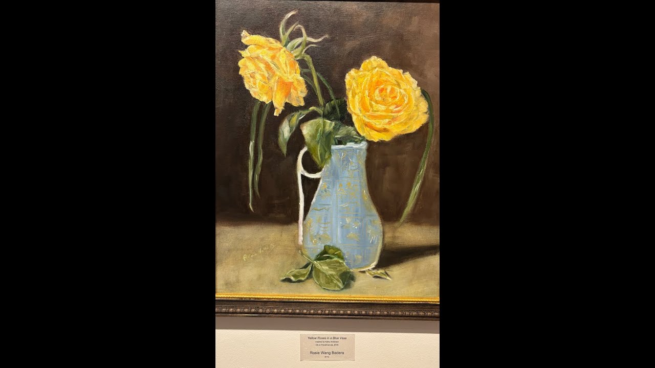 Yellow Roses in a Blue Vase