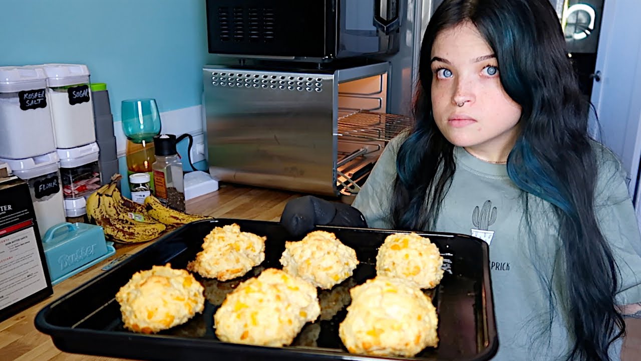 making (expired?) cheddar bay biscuits in my new little kitchen