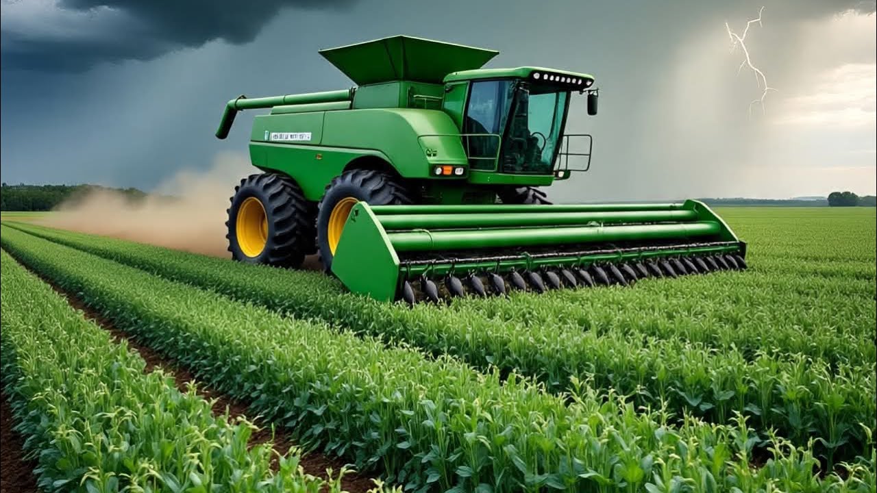 Harvesting green peas. Northern Alberta, Canada