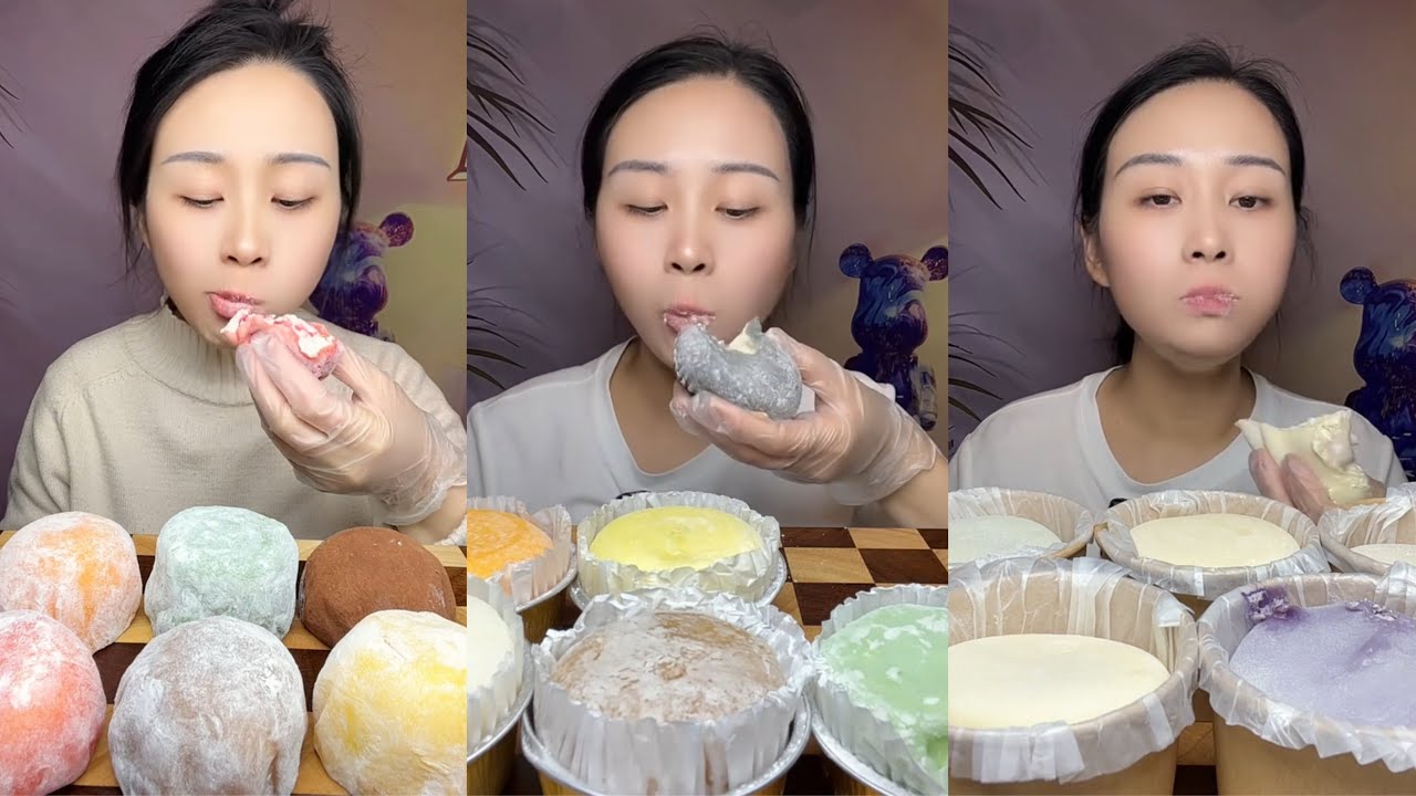 asmr mukbang - colouring mochi party eating