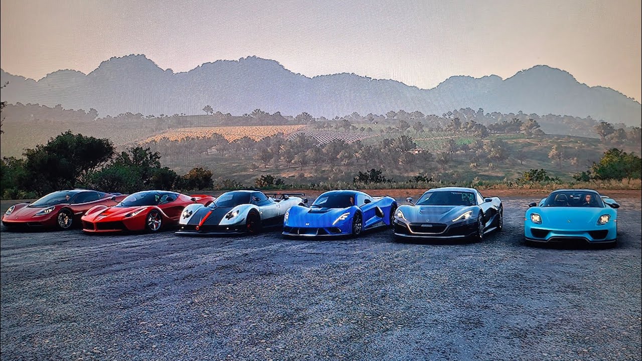 FH5 drag race Porsche 918 spyder Vs Rimac C2 Vs Venom F5 Vs Zonda Cinque Vs Laferrari vs T.50