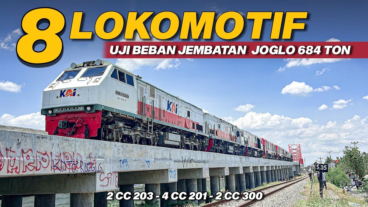 PARADE 8 LOKOMOTIF UJI BEBAN JEMBATAN DENGAN BERAT 684 TON! UJICOBA REL KERETA LAYANG SIMPANG JOGLO