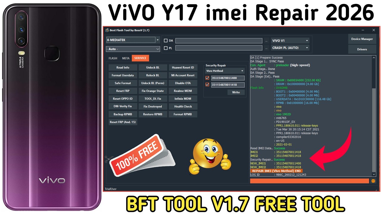 Vivo Y17 IMEI Repair 100% Working Method Using BFT Tool (Latest 2026)