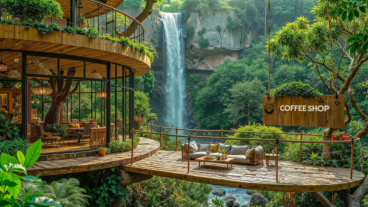 Relaxing Outdoor Coffee Jazz Above the Forest🌿Smooth Jazz & Forest Nature Ambience for Relaxation