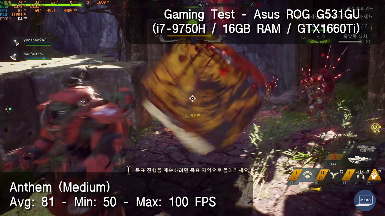 Asus ROG Strix G531GU - Gaming Test Anthem