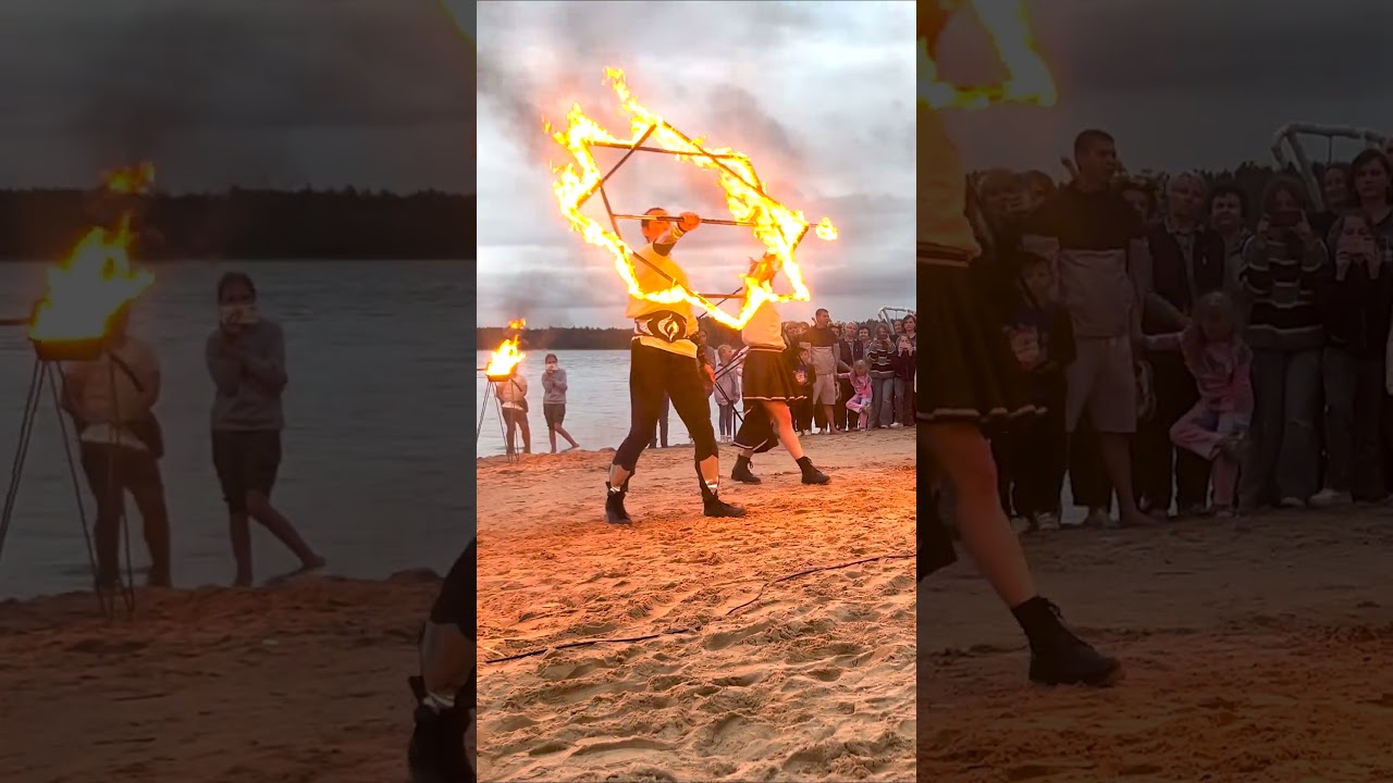 Dvigubos lazdos ir žvaigždė #fire #fireshow #flowarts #doublestaff #firestar