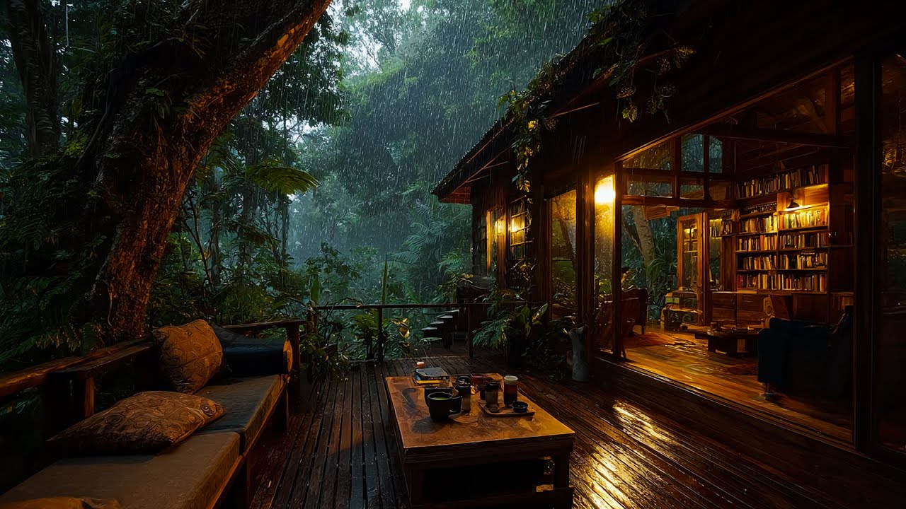 Warm Cabin Lights in a Rainy Forest 🌨️ | Gentle Rain Sounds for Sleep