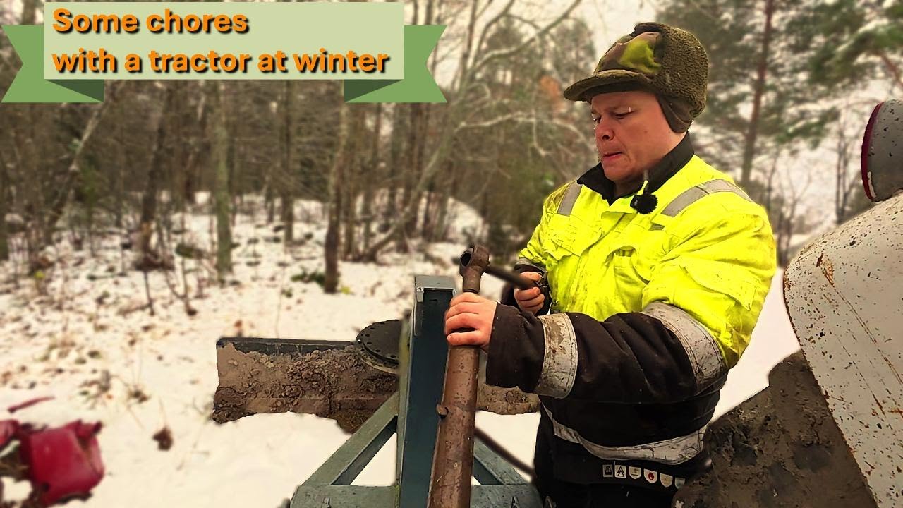 Doing small chores with a tractor in winter