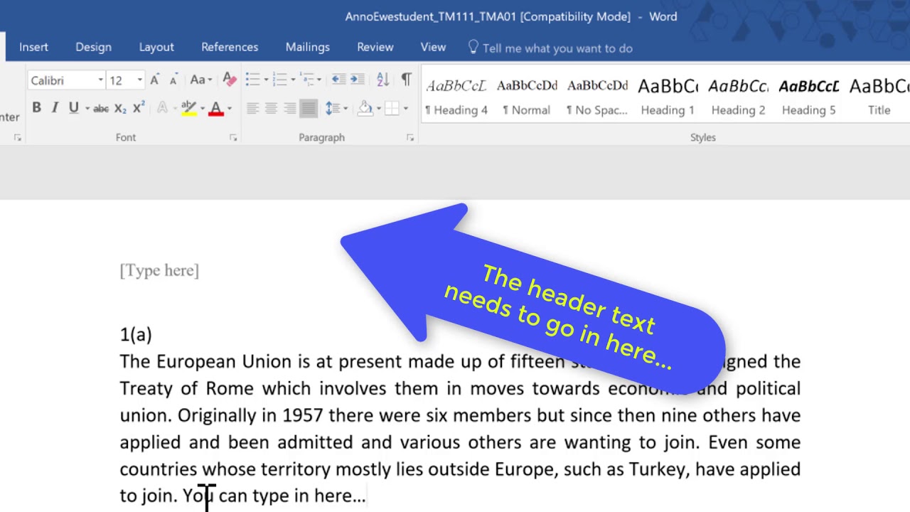 Setting Out TMAs - Adding a Document Header