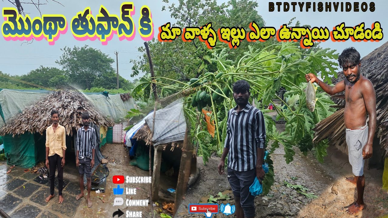 తుఫాన్ కి మా వాళ్ళ ఇల్లు ఎలా ఉన్నాయో చూడండి #Montha toofan #toofan #penumudi floods #fishing #prawns
