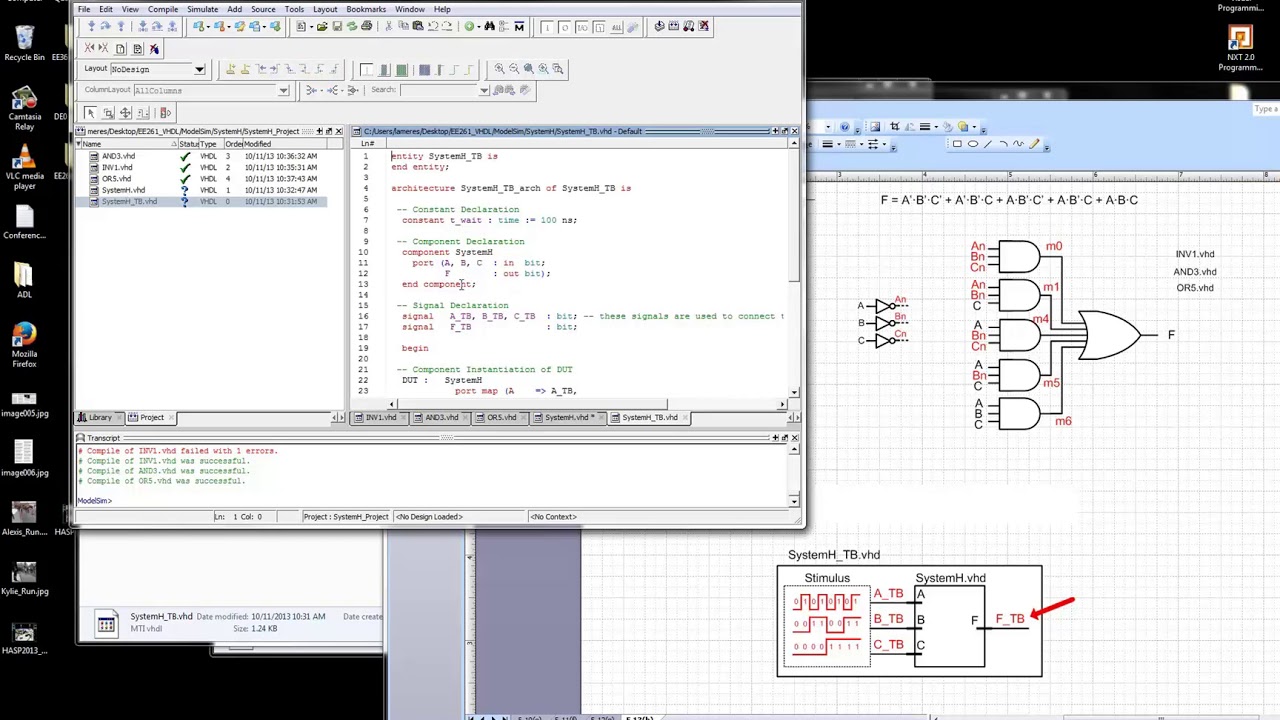 VHDL Design Example - Structural Design w/ Basic Gates in ModelSim